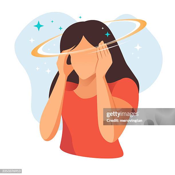 young woman suffering from migraine and dizziness - vertigo stock illustrations
