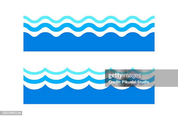 layered water wave icon with minimal flat design, abstract ocean wave symbol in blue variations - wind stream stock illustrations