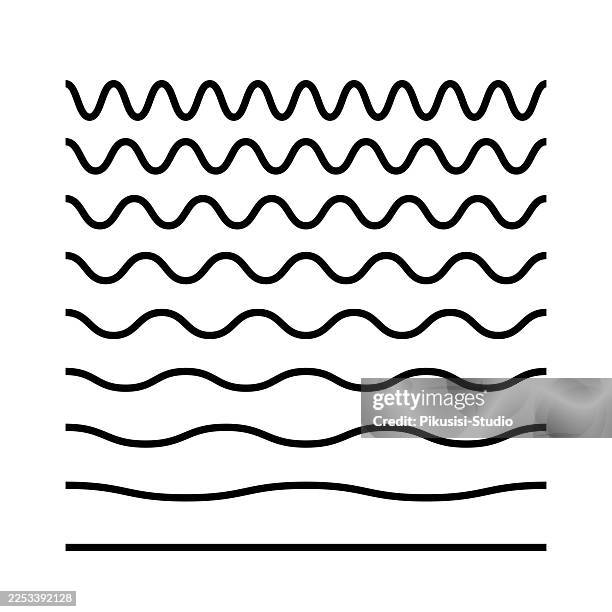 water wave pattern, wavy zigzag line wiggle pattern, minimal curved wave line icon set, smooth water wave line symbols - malaysia beach stock illustrations