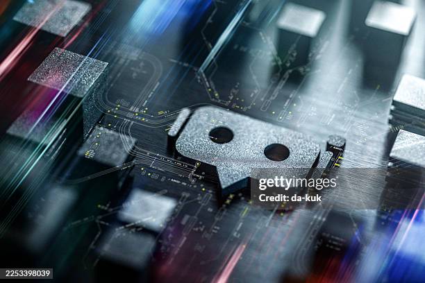 icono de chatbot de ia en placa de circuito de microchip destacando la asistencia digital y las innovaciones modernas de ia - computación sin servidor fotografías e imágenes de stock