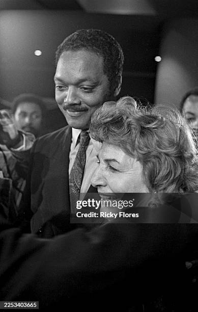 The Rev. Jesse Jackson with New York Assemblywoman Olga Mendez at the New York Democratic Presidential Forum at the Jacob Javits Convention Center in...