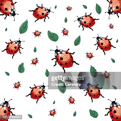 Seamless Ladybug and Leaf Pattern on White Background Seamless Ladybug and Leaf Pattern on White Background