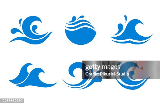 Stylized Ocean Wave Icons in Modern Flat Design, Abstract Blue Water Wave Symbol Set Stylized Ocean Wave Icons in Modern Flat Design, Abstract Blue Water Wave Symbol Set