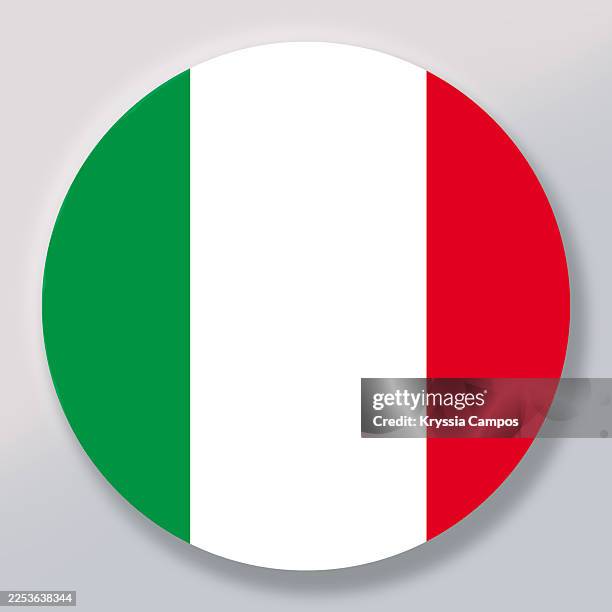 round flag of italy with soft shadow on light background - italian flag stock pictures, royalty-free photos & images