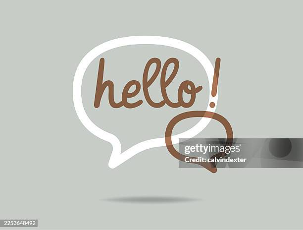 greeting text on speech bubble - hello stock illustrations