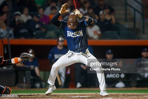 Marco de Jesús Chicuate of the Tucson Baseball Team at bat in the fourth inning during the Liga Mexicana del Pacifico game between Naranjeros de...