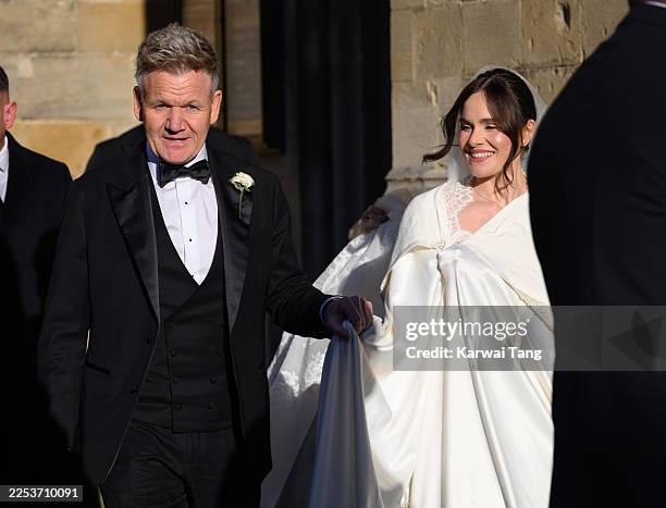 Gordon Ramsay and daughter Holly Ramsay arrive for her wedding to Adam Peaty at Bath Abbey on December 27, 2025 in Bath, England.