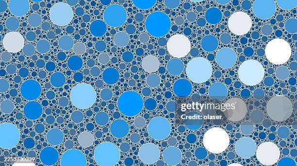 a seamless pattern featuring various sizes of blue and white circles on a medium blue background with thin white outlines. - marble surface stock illustrations