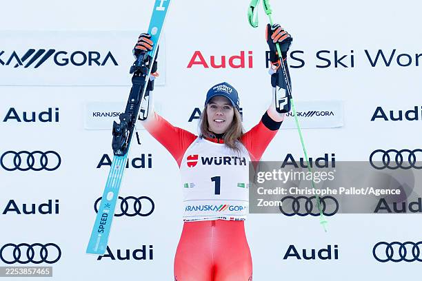 Camille Rast of Team Switzerland takes 1st place during the Audi FIS Alpine Ski World Cup Women's Giant Slalom on January 3, 2026 in Kranjska Gora,...