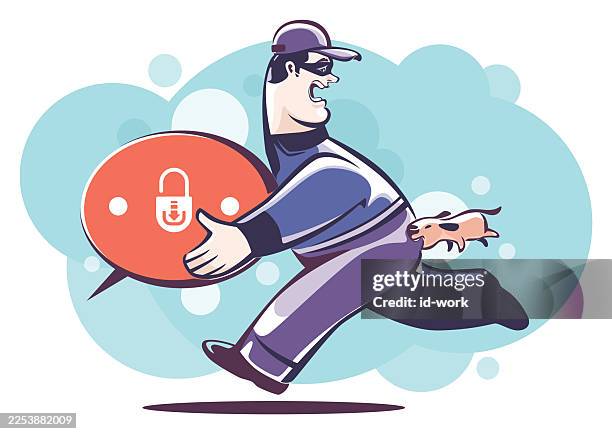dog biting thief who holding speech bubble - essential workers vector stock illustrations