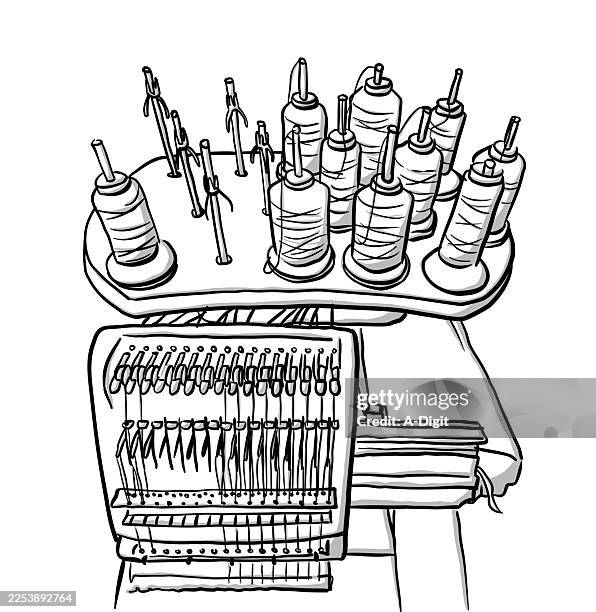 embroidery machine sketch - embroidery thread stock illustrations