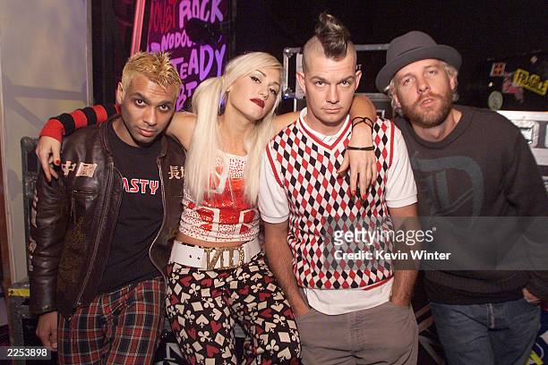 No Doubt, Tony Kanal, Gwen Stefani, Adrian Young and Tom Dumont, backstage at the Wadsworth Theater before a taping of ABC Family's "Front Row...
