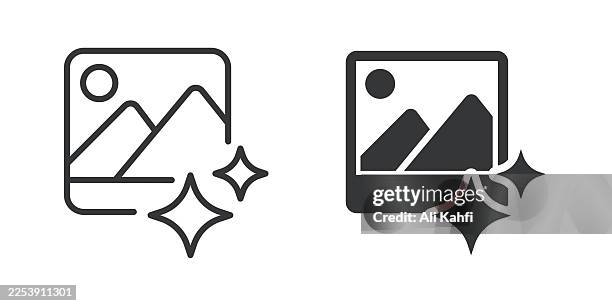 ai spark thin line and glyph solid icon. editable stroke and perfect pixel isolated on transparent background - generative art stock illustrations
