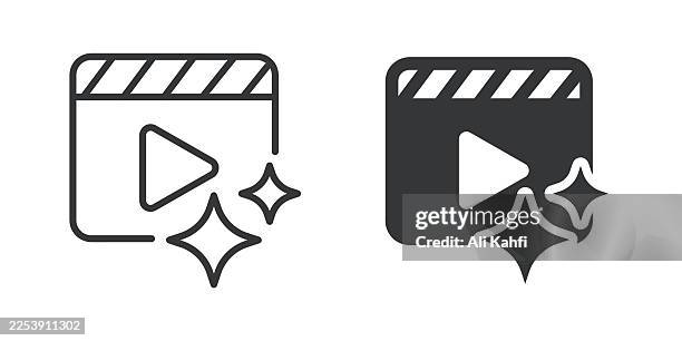 ai spark thin line and glyph solid icon. editable stroke and perfect pixel isolated on transparent background - generative art stock illustrations