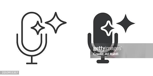 ai spark thin line and glyph solid icon. editable stroke and perfect pixel isolated on transparent background - generative art stock illustrations