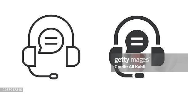 customer support thin line and glyph solid icon. editable stroke and perfect pixel isolated on transparent background - engineers talking stock illustrations