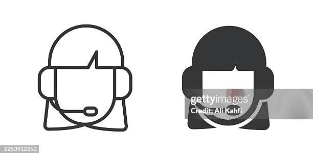 customer support thin line and glyph solid icon. editable stroke and perfect pixel isolated on transparent background - engineers talking stock illustrations