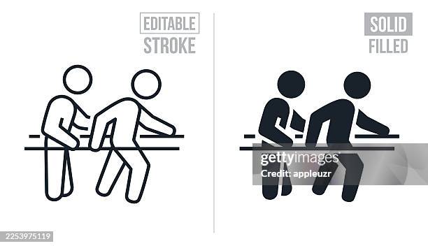 ilustraciones, imágenes clip art, dibujos animados e iconos de stock de enfermera ayudando al paciente a volver a caminar - ictus editable e iconos sólidos - centro de rehabilitación