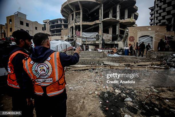 Civil defense teams carry out continuous emergency response operations while operating from temporary tents set up along the Gaza coastline, after...