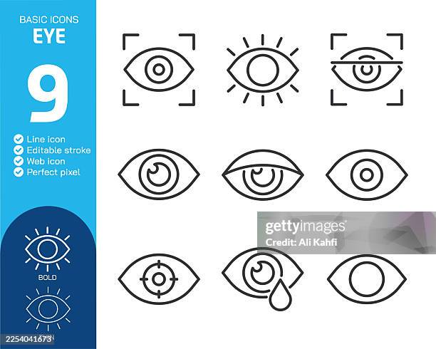 eye thin line icons collection. editable stroke. vector illustration. basic icon for website design, logo, app, template, ui, infographic etc - sore eyes stock illustrations