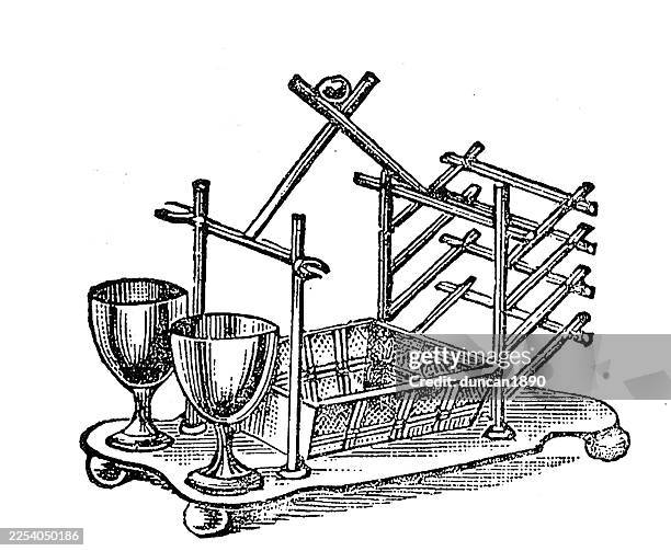 victorian toast rack, egg frame and butter dish, vintage illustration 19th century 1880s - toast rack stock illustrations