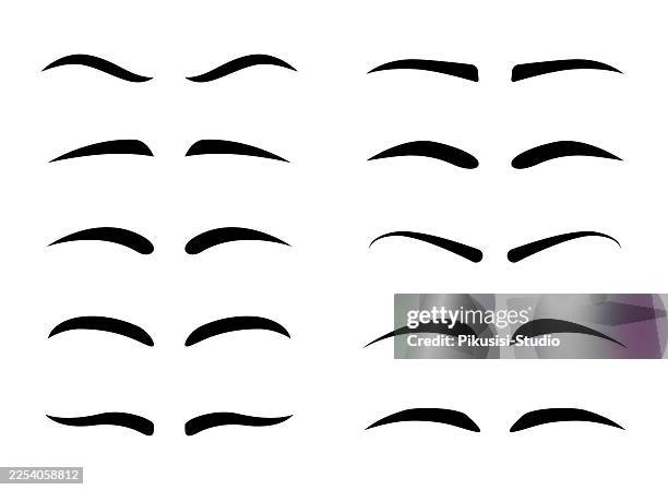 illustrations, cliparts, dessins animés et icônes de forme de sourcils. styles de sourcils de formes variées en silhouette noire - modelage visage