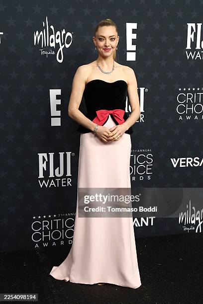 Amanda Seyfried at the 31st Annual Critics Choice Awards held at the Barker Hangar on January 04, 2026 in Santa Monica, California.