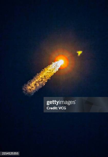 Long March-7A carrier rocket carrying the Shijian-29A and Shijian-29B satellites blasts off from the Wenchang Space Launch Site on December 31, 2025...