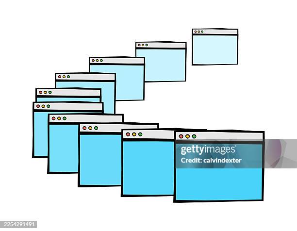 doodle style drawing web browser multiple windows - looking at multiple monitors stock illustrations