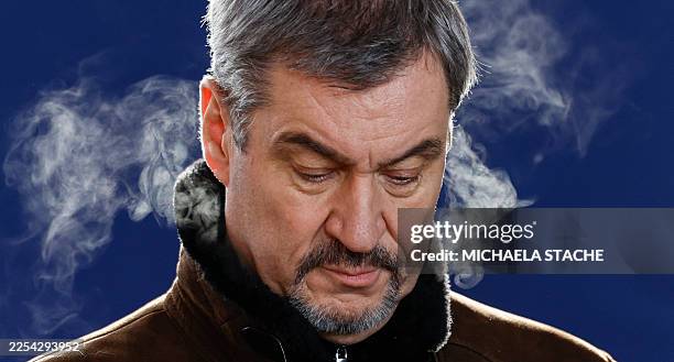 Bavaria's State Premier and leader of Bavaria's conservative Christian Social Union party Markus Soeder gives a press statement at the beginning of...