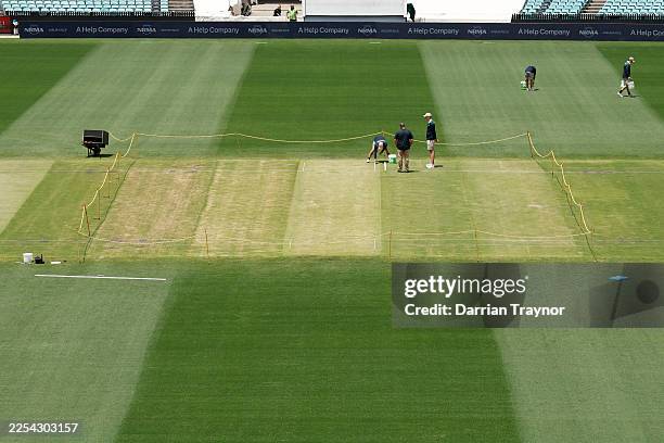 The centre wicket is seen during an Australian Test cricket squad training session at Sydney Cricket Ground on January 02, 2026 in Sydney, Australia.