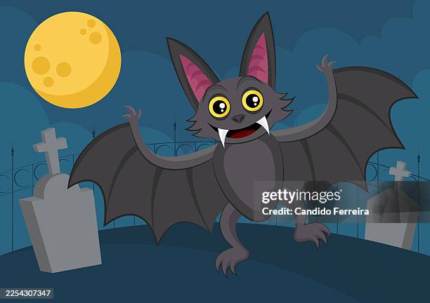 bat flying over graveyard - brooklyn stock illustrations