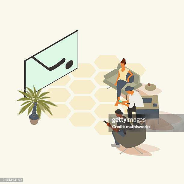 people watching hockey - friends watching tv stock illustrations