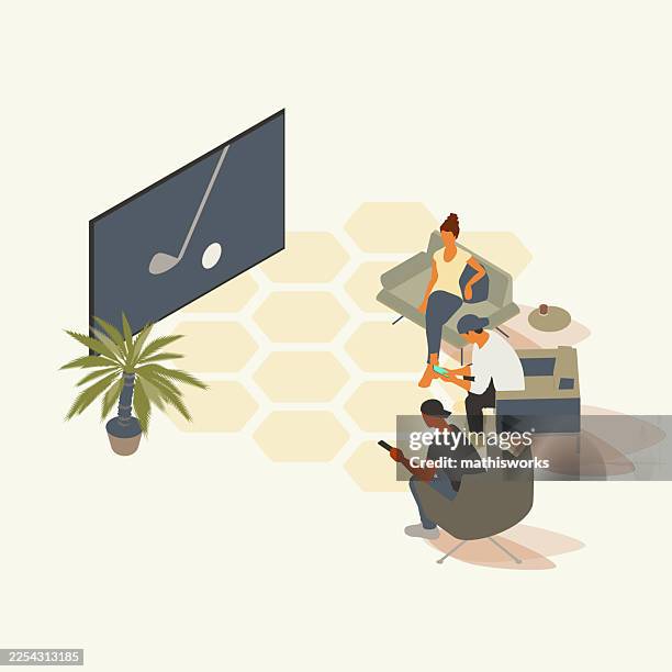 people watching golf - friends watching tv stock illustrations