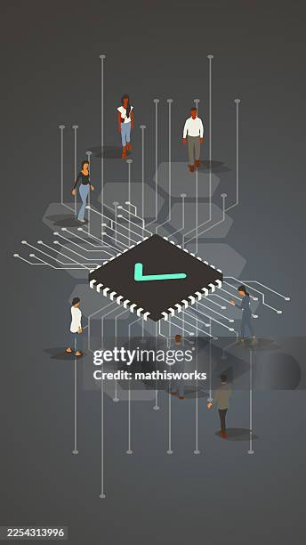 checkmark on microchip - security complexity stock illustrations