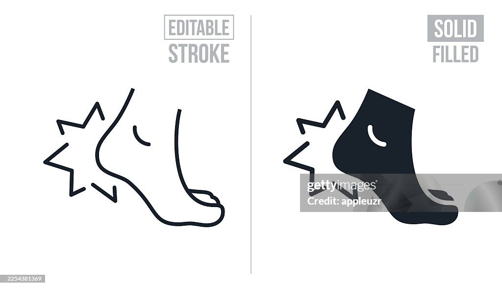 Foot With Heel Pain - Editable Stroke And Solid Icons