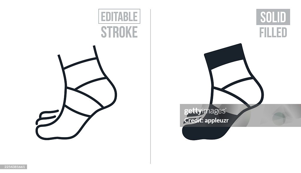 Injured Ankle With Compression Wrap - Editable Stroke And Solid Icons