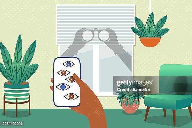 software spy concept. phone apps collecting personal data or search history - hands touching window stock illustrations