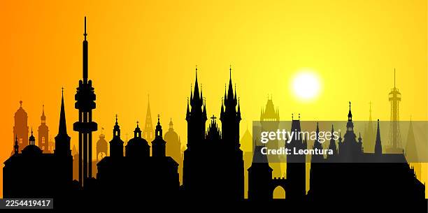prague skyline silhouette - staromestske namesti stock illustrations