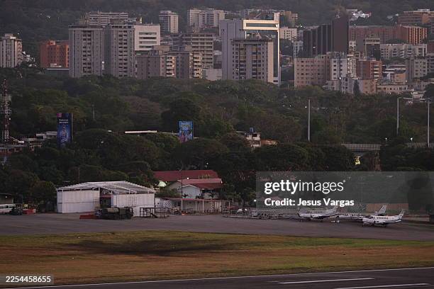Scorched patch of grass is seen at La Carlota airport after explosions and low-flying aircraft were heard on January 3, 2026 in Caracas, Venezuela....