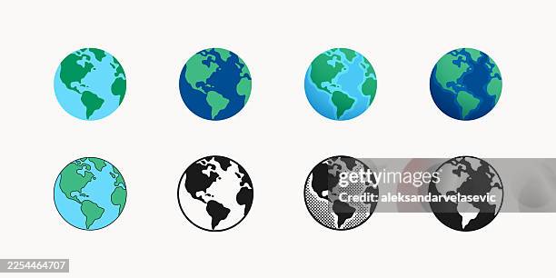 stockillustraties, clipart, cartoons en iconen met earth globe icons - wereldkaart
