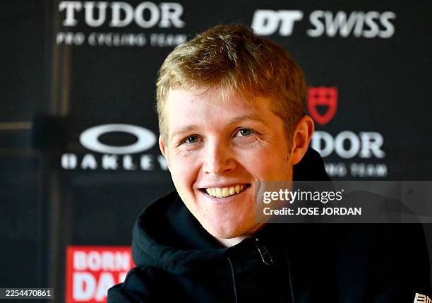 Tudor Pro Cycling Team's Australian cyclist Michael Storer, Tudor Pro Cycling Team's French cyclist Julian Alaphilippe and Tudor Pro Cycling Team's...