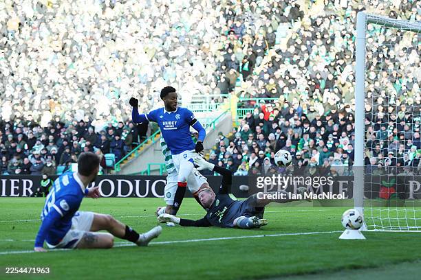 Youssef Chermiti of Rangers scores his team's first goal during the Premier League match between Celtic and Rangers at Celtic Park on January 03,...