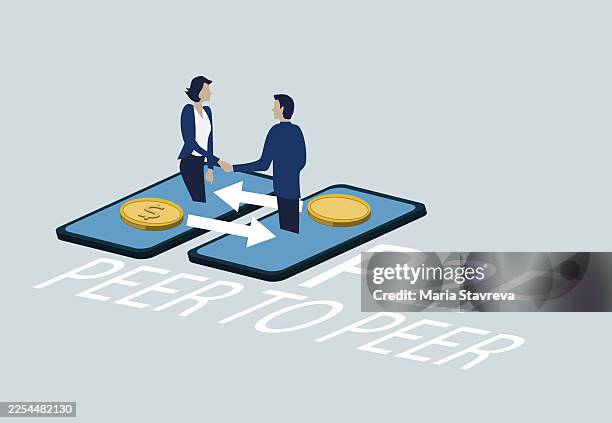 p2p peer loan platform online borrowing connects. - peer to peer stock illustrations