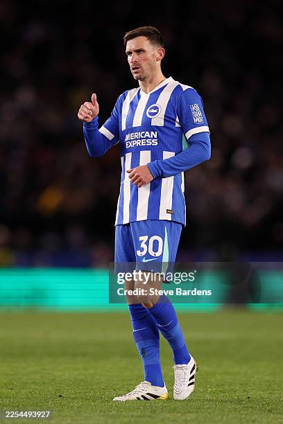 Pascal Gross of Brighton & Hove Albion gestures during the Premier League match between Brighton & Hove Albion and Burnley at Amex Stadium on January...