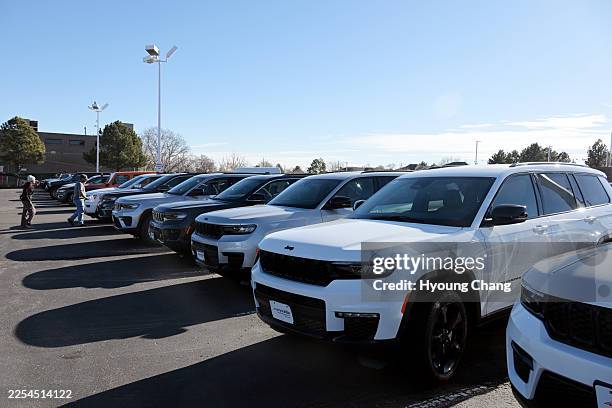 Jeep Grand Cherokees are displayed for sale at Larry H. Miller Chrysler, Jeep, Dodge and Ram dealership in Thornton, Colorado on Wednesday, January...
