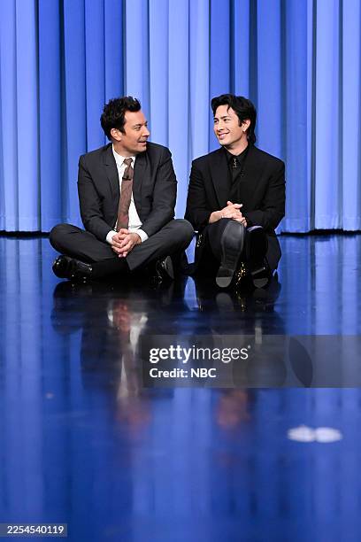 Episode 2236 -- Pictured: Host Jimmy Fallon and actor Hudson Williams during an interview on Wednesday, January 7, 2026 --