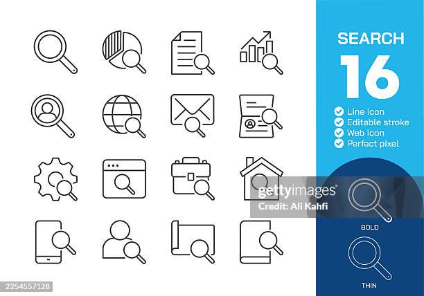 search thin line icons collection. editable stroke. vector illustration. icon for website design, logo, app, template, ui, infographic etc - computer folder view stock illustrations