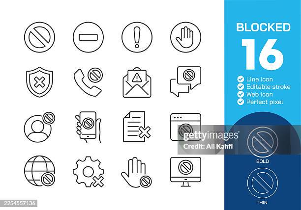 blocked thin line icons collection. editable stroke. vector illustration. icon for website design, logo, app, template, ui, infographic etc - do not enter sign stock illustrations