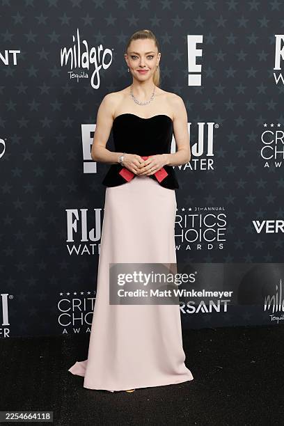 Amanda Seyfried attends the 31st Annual Critics Choice Awards at Barker Hangar on January 04, 2026 in Santa Monica, California.